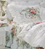 Koreansk stil beige prinsessa bröllop sängkläder set 100% bomull 4 st lyx rose tryck spetsar rufsar quilt täcke täcker sängkläder bed211r