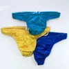 Mens Swim Thong Bulge Pouch T back Shiny Satin Knit Vita bassa Elastico liscio G8409