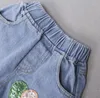 Småbarnsflickor toppar tshirt spetshål denim shorts pannband sommarkläder sätter barnkläder set outfits5061828
