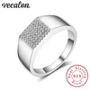 Vecalon Pave Setting Jewelry Wedding Band Ring for Men 5A Zircon CZ 925 Sterling Silver Manlig engagemang Finger Ring Fader gåva
