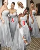 African Silver Chiffon Beaded Top Plus Size Long Bridesmaid Dresses One Shoulder Ruched Split Wedding Guest Maid of Honor Dresses BA8881