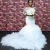 Czarowna Republika Południowej Afryki Suknie Ślubne Koraliki Koronki Aplikacja 3/4 Długie Rękawy Plus Size Sukienka Bridal Fluffy Ruffles Losted Syrenka Suknia Ślubna