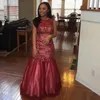 Black Girls Burgundy Mermaid Prom Dress Long New Jewel Neck Shiny Sequint