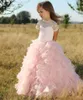 라이트 핑크 보석 짧은 캡플리 슬리브 공 가운 생일 드레스 다시 지퍼 계층화 된 프릴 맞춤형 만든 파티 드레스 사랑스러운 소녀