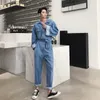 2018 Korean Early Autumn Men Fashion Tide Restore Ancient Ways Thin Cowboy Suits Loose Casual Blue Color Siamese Trousers M-2XL