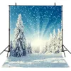 Toile de fond de photographie scénique d'hiver imprimée épaisse neige couverte de pins soleil tombant flocons de neige enfants vacances photo arrière-plans