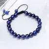 Natural Stone Bead Bracelet Set - Tiger Eye, Lapis Lazuli, Green Beads. Handmade Woven Rope. Unisex Style.