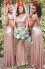 2019 Bling Sparkly dama de honra vestidos rosa ouro lantejoulas sereia barata de duas peças backless lantejoulas vestidos de festa de praia vestido