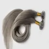 Grå Pre Bonded 100% Remy Human Fusion Hair Straight European Keratin U Tips Hair 100pcs / Pack Pre Bonded Hair Extension