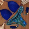 2018 Nieuwe Sexy Bikini Vrouwen Badmode Geweven Push Up Badpak Halter Top Pauw Gewatteerde Badpak Blauw Bandage Bikini Set