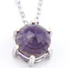 10 pièces Luckyshine rétro éblouissant rond violet topaze cristal pierres précieuses mode argent pendentifs collier