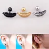 Vintage Black Silver Gold Feather Shape Stud Earring For Men Unisex Ear Studs Titanium Steel Earrings Punk Body Piercing Jewelry