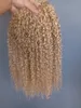Brasilianska Human Virgin Remy Kinky Curly Hair Weft Blond Färg Obehandlat Baby Soft Extensions 100g / Bundle Product