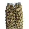 Kinky Curly European 100% Human Hair Extensions Blond 100g Hud väftband i hårförlängningar 40st dubbelsidig tejp Remy Hair Salon Style