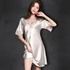 Nightgown Pijama Sexy Silk Night Dress Lace Plus Size Manga Curta Pijama Mulheres Nightwear Sleepwear Nuisette Femme