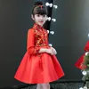 2019年の新年の女の子服冬の王女のドレス子供赤い結婚式のチャイナの繁体字中国風の花長袖の女の子のドレス