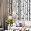 Black White Wood Forest Tree Texture 3D Embossed Flocking Non-woven Wallpaper Wallcovering Living Room TV Background Home Decor