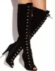 Sexy Dames Multi Scrawl Afdrukken Dij Hoge Laarzen Stiletto Hoge Hakken Lace Up Dames Peep Toe over Knie Gemengde Kleuren Lange Ridder Botas