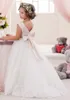 Prenses Dantel Kepçe Boyun Çiçek Kızlar Düğün Tül Uzun Kızlar Pageant Elbise Organza İlk Cemaat Elbise Kız Parti G220o
