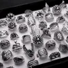 20 Parça Mix Kadınlar Vintage Yüzük Toptan Antik Gümüş Kaplama Boho Gotik Yaprak Çiçek Bildirimi Yüzükler Erkekler Takı
