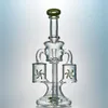 Cachimbos de água exclusivos Bong de vidro verde roxo Reciclador duplo Tubos de água Hélice giratória Percolador Perc Plataformas de petróleo 14 mm Joint Dab Rig