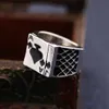 Punk Rock Enamel Black Oil Poker Card Spades A Men Finger Ring Alloy Gothic Skull Hand Claw Rings Playing Cards Jewelry2790