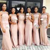 2018 Hot Country Long Bridesmaid Dresses Blush Pink Jewel Neck Lace Applique Mermaid Sash Plus Size Maid of Honor Bridal Wedding Party Gowns