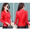 Mode Marke 2018 Frühling Herbst Frauen PU leder Jacke Mantel Schlank Schwarz Kurz Mantel Motorrad Bomber Weibliche Faux Leder Jacke