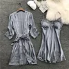 Women Casual Nightwear Robe Babydoll Sleepwear Dress Solid Autumn Comfort Robe Female Clothing