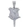 Hip Hop Rose Fleur Pendentif Collier Avec Corde Chaîne Glacé Cubique Zircon Bling Hommes Bijoux