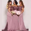 Lavanda laço mancha fora-ombro de sereia praia praia dama de honra vestidos dubai árabe estilo barato festa de casamento vestido de convidado