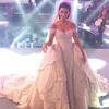 Impalpável vestido de casamento sereia fabulosa com overskirt lindo Dubai Cristal frisado fora do ombro vestido nupcial vestidos de casamento luxuosos