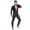 Mann Leder Latex CatSuit Teddy BodySuit Schwarzer glänzender erotischer Dessouskörper