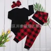 Baby Christmas Costumes Kids Clothing Set Newborn Infant Baby Clothes Christmas Grid Letter Printed For 4Pcs Kids Toddler Xmas Party Outfits
