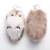 15CM mignon y hibou porte-clés pendentif femmes porte-clés faux lapin fourrure pompons porte-clés pour sac à main 2C02686910861