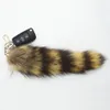 Natural Raccoon Fur Tail Keychain America Raccoon Fur Tail Natural Color Fullly Pompom Keychain Bag Charm Fox Fur Tail charm