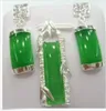 Détails sur les magnifiques ensembles de boucles d'oreilles avec pendentif en jade vert argenté