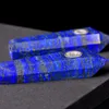 Chunky Royal Natural Lapis Lazuli Gem Stone Quartz Crystal Wand + Metal Strainer Rökning Rör Snidad Blå Punkt Obelisk Gemstone Tobacco Pipe