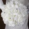 2018エレガントロイヤルブルーパープルレッドフクシアローズ人工ブライダル花嫁の花嫁の花束のウェディングブーケクリスタルシルクリボン