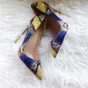Бесплатные моды женские насосы синий желтый змея патентная кожа точка носок на высоком каблуке обувь на каблуках на каблуках насосы на каблуках реальная фотография совершенно новый