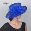 NOUVEAU Blush rose sinamay chapeau église formelle Chapeau sinamay fascinator fedora avec fleur de plume pour kentucky derbywedding5880181