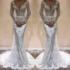 Splendido abito da sposa con applicazioni di perle Sexy scollo a V maniche lunghe Perline Abito da sposa a sirena in pizzo Elegante Taglie forti Dubai Vestido De Novia