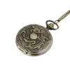 Partihandel 100st / Lot Pendant Chain Quartz Bronze Watch Dragon Pocket Watch PW028