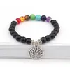 Pulseira de pedra natural de 8 mm 7 Chakras Árvore da Vida Pulseiras com miçangas multicoloridas Pulseira de pedras femininas masculinas Pulseiras de ioga