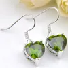 LuckyShine Silver Heart Cut Green Peridot Gem Earrings For Women's Cubic Zirconia Dangles Earrings