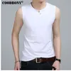 COODRONY Slim Fit débardeur hommes sans manches t-shirt hommes printemps été nouveauté coton T-Shirts bouton Henry col T S7652