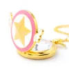 Wholesale 50pcs/lot ashion Lovely Pink Quartz Pocket Watch Anime Star Wings Magic Pocket Watches Necklace Chain Girls Ladies watches PW033
