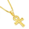 Egyptian Ankh Key Bling Pendant Necklace 18k Yellow Gold Filled Hip Hop womens Mens Charm Pendant Chain