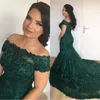 Emerald Green Mermaid Suknie Wieczorowe 2018 Arabski Vintage Off Ramię Cekinowe Koronkowe Aplikacje Prom Dress Glamorous Party Sukienki