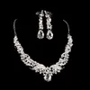 Elegant simulerad pärla brud smycken set silver färg kristall halsband örhängen set bröllop smycken mode smycken set 6514255